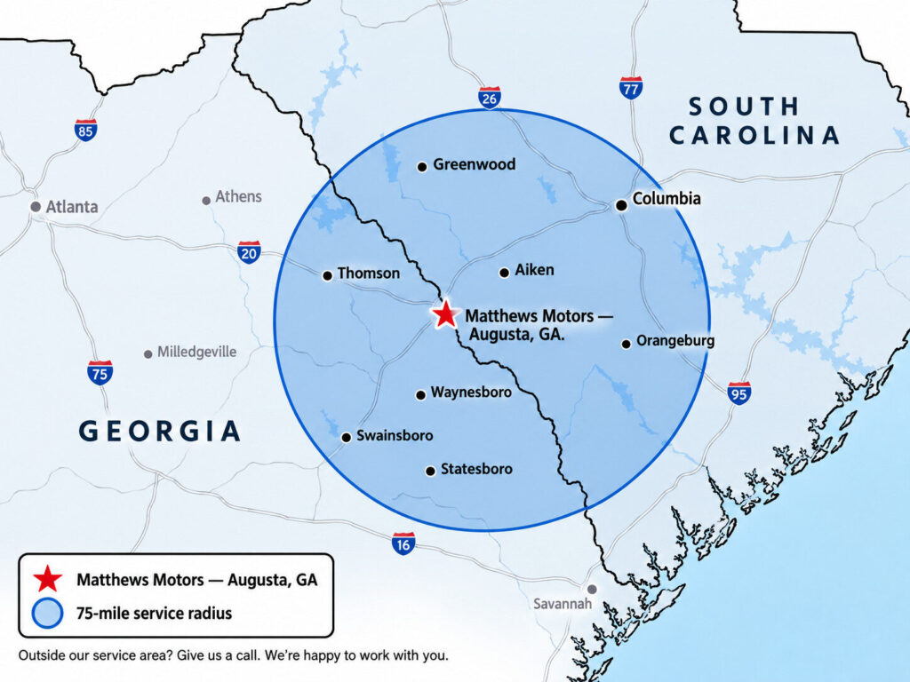 Matthews Motors 75 mile service area