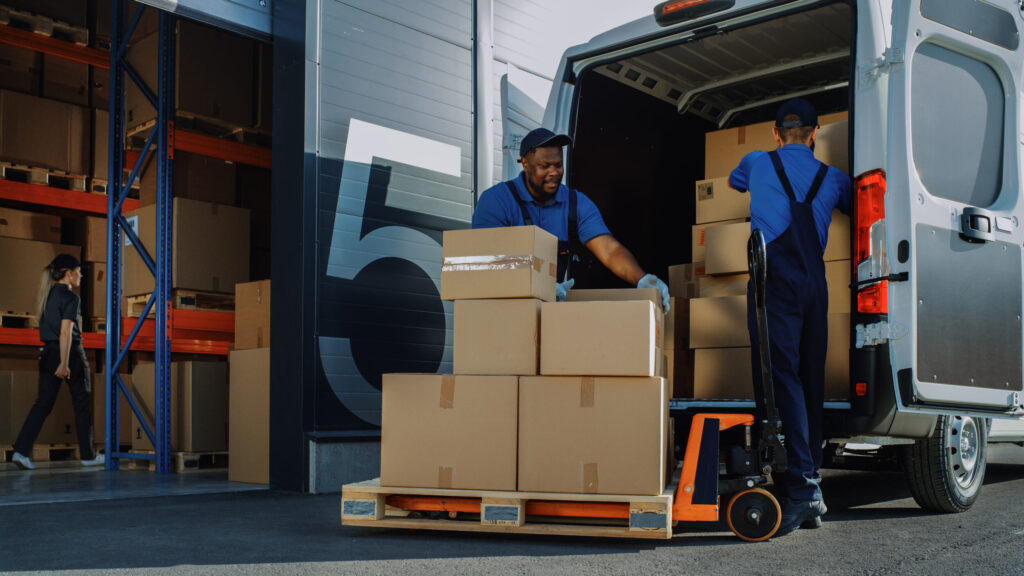 Crew unloading boxes